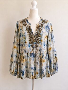 Soft Surroundings Watercolor Embellished Tunic Top Size M